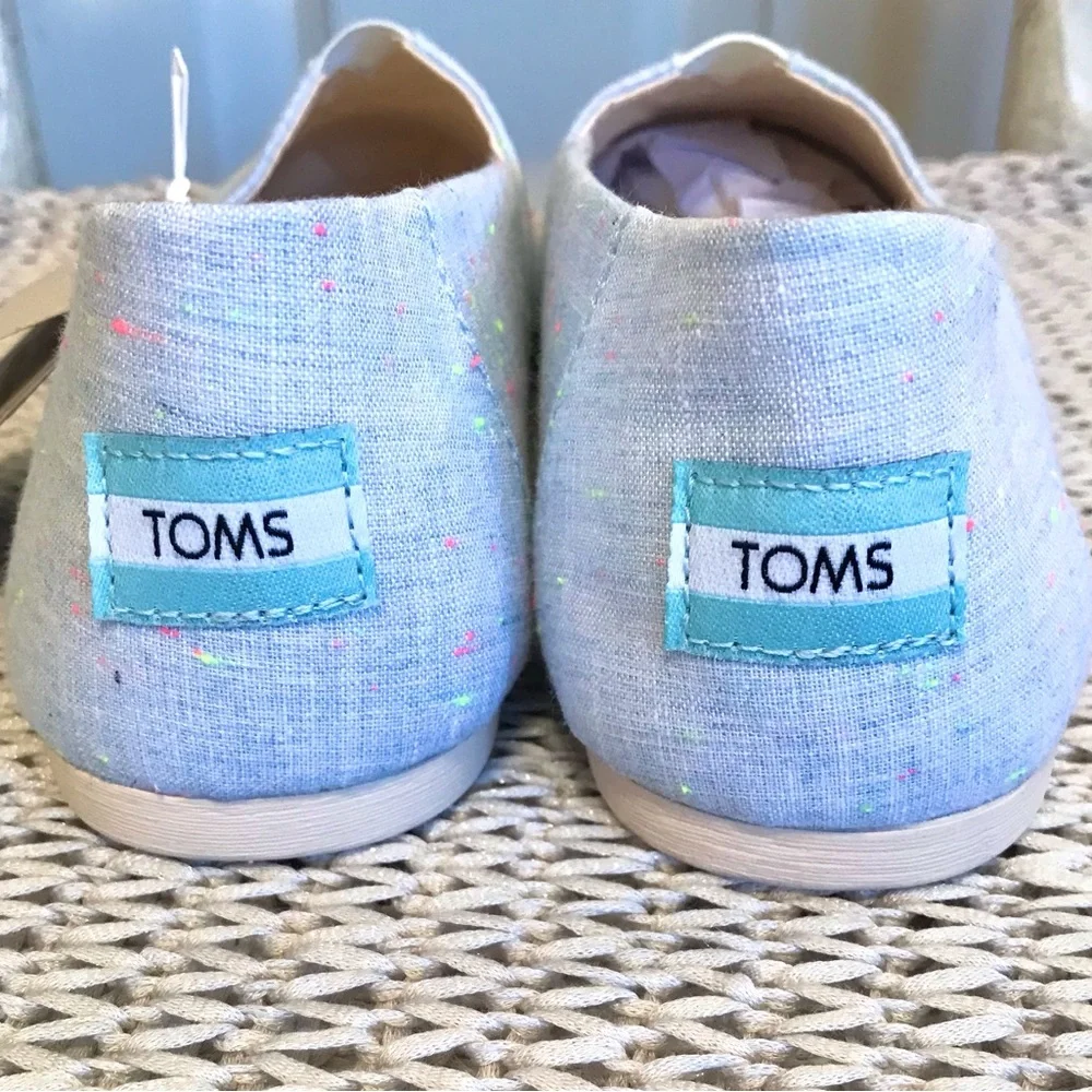 NWT Toms Alpargata Flats in Light Blue Speckled Linen